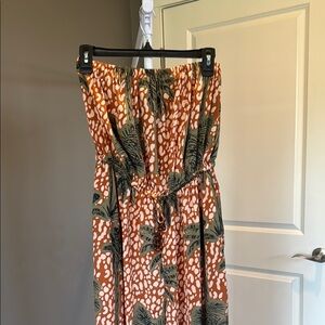 Tropical Print Strapless Jumpsuit
